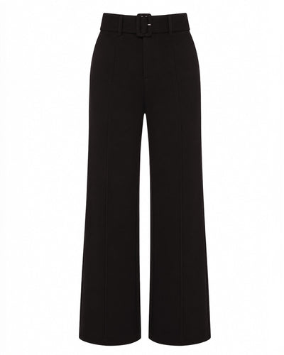 Outline image of Belted Wide Leg Ponte Pant - Black