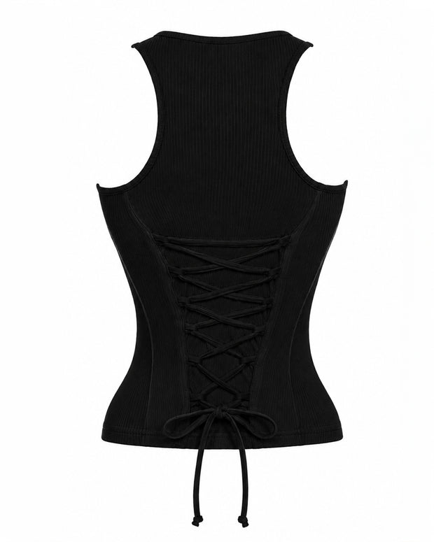Corsety Scoop Neck Tank - Rib Black