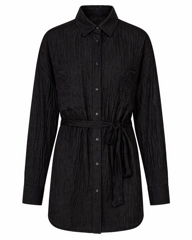 Outline image of Seersucker Gauze Flowy Shirt - Black