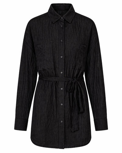 Outline image of Seersucker Gauze Flowy Shirt - Black