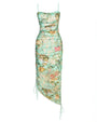 Outline image of Sweetie Mesh Column Dress - Adjustable Aqua Floral asymmetrical 