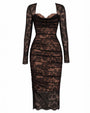Outline image of Sweetie Long Sleeve Column Dress - Lace Black/Tawny