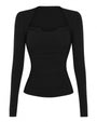 Outline image of Shapey Ruched Long Sleeve Top - Black/Lace