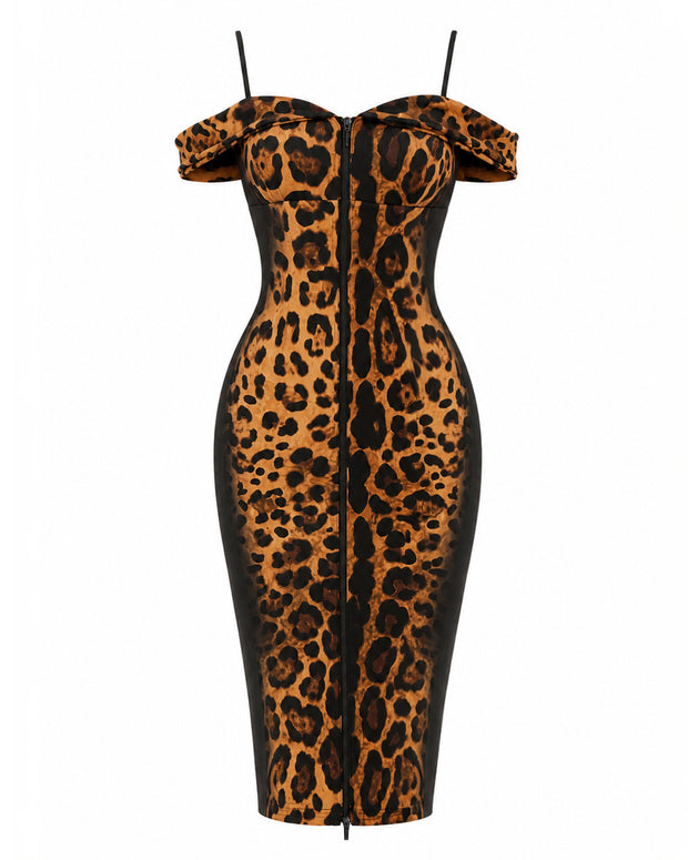 Outline image of Corsety Off Shoulder Pencil Dress - Ombre Symmetric Leopard