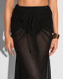 Close up detail shot of Mermaid Sheer Maxi Skirty - Adjustable Mesh Black cinched 