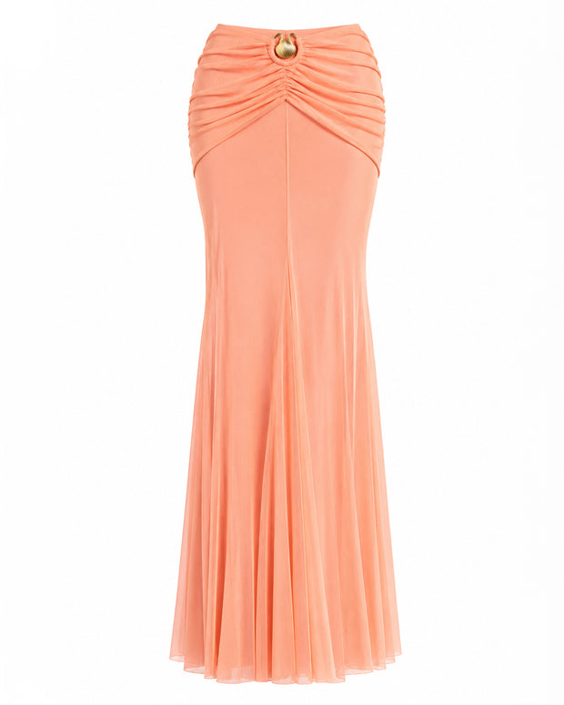 Outline image of Mermaid Sheer Maxi Skirty - Mesh Papaya/Gold Seashell