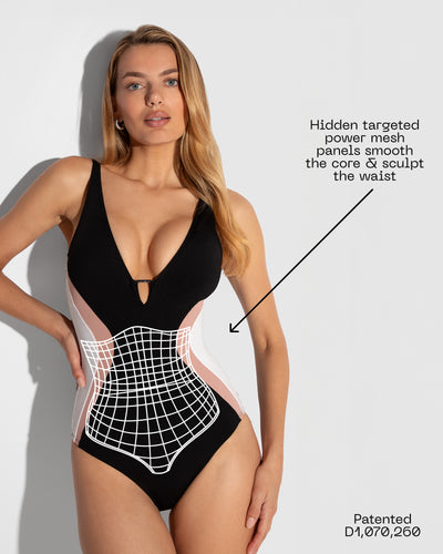 Detail graphic of Plungey Triangle - Contour Black/Rose/White highlighting power mesh