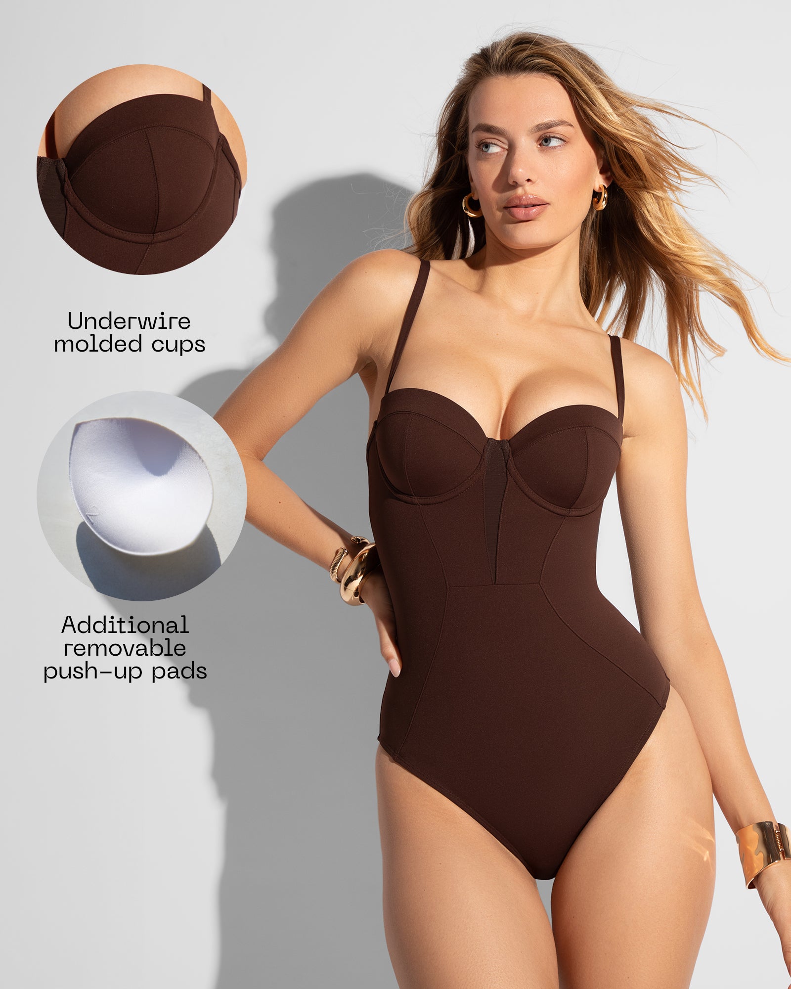 Bombshell Sculpting Push-Up One Piece Swimsuit - Espresso | TA3