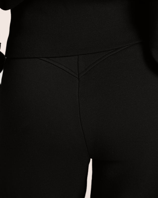 Back close up of yoke detail on Fleecey Wide Leg Pull On Pant - Black