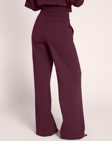 Back view of model wearing Fleecey Wide Leg Pull-On Pant - Garnet