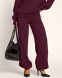 Front view close up of model in Fleecey Wide Leg Pull-On Pant - Garnet cinched at the ankle