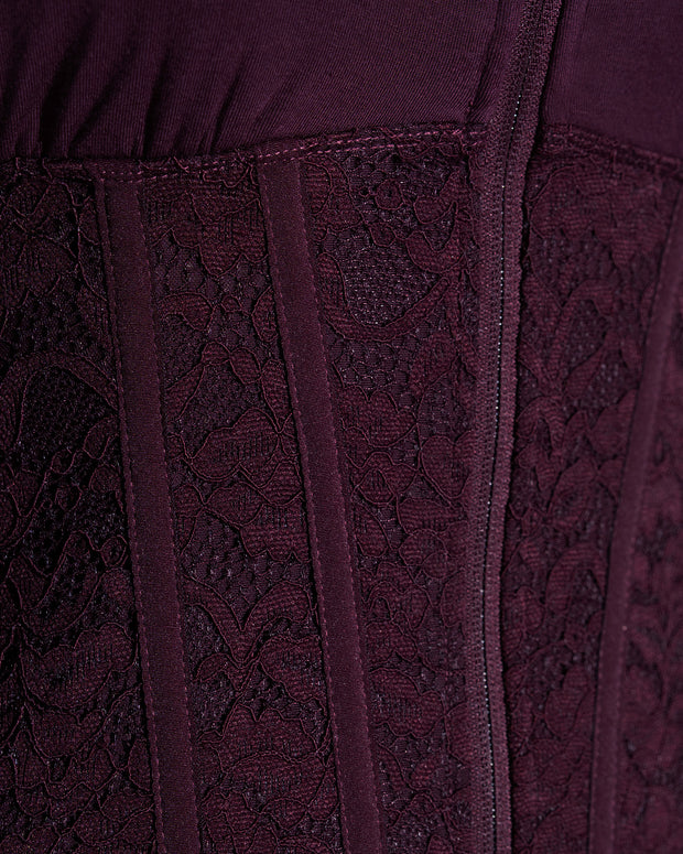 Fabric close up of Corsety Long Sleeve Top - Lace Garnet/Garnet