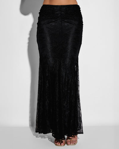 Close up shot of Mermaid Maxi Skirty - Lace Black on model