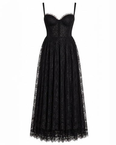 Side view of Bombshell Maxi Dress - Lace Black without the underskirt