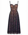 Front outline image of Bombshell Midi Dress - Lace Midnight/Tawny