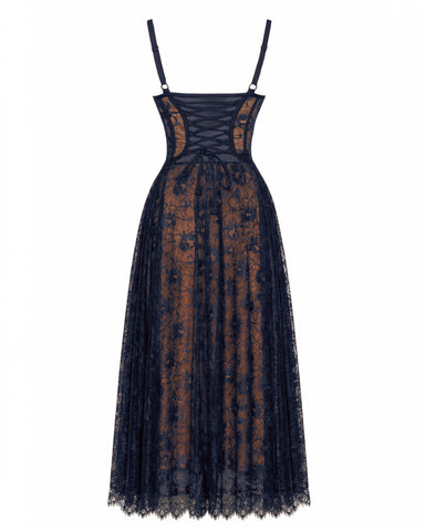 Back outline image of Bombshell Midi Dress - Lace Midnight/Tawny