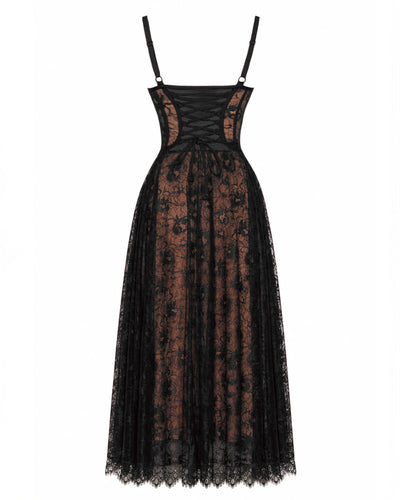 Back outline image of Bombshell Midi Dress - Lace Black/Tawny