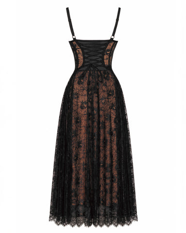 Back outline image of Bombshell Midi Dress - Lace Black/Tawny