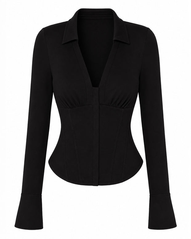 Outline image of Shirty Long Sleeve Top - Black
