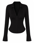 Outline image of Shirty Long Sleeve Top - Black