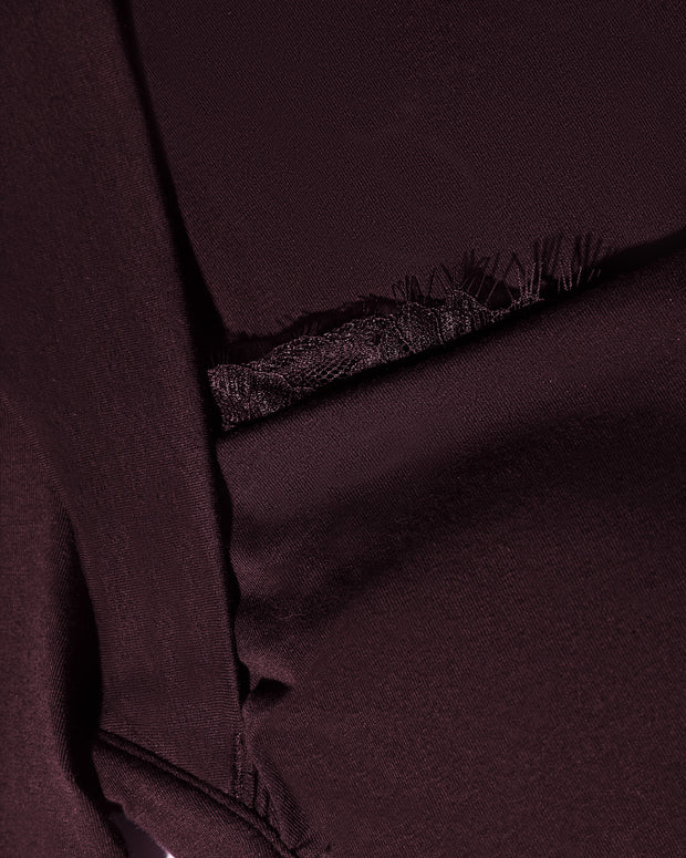 Close up of lace detail on Shapey Ruched Long Sleeve Top - Garnet/Lace