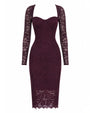 Outline image of Seamed Lushy Long Sleeve Midi Dress - Lace Garnet