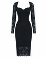 Outline image of Seamed Lushy Long Sleeve Midi Dress - Lace Black