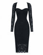 Outline image of Seamed Lushy Long Sleeve Midi Dress - Lace Black