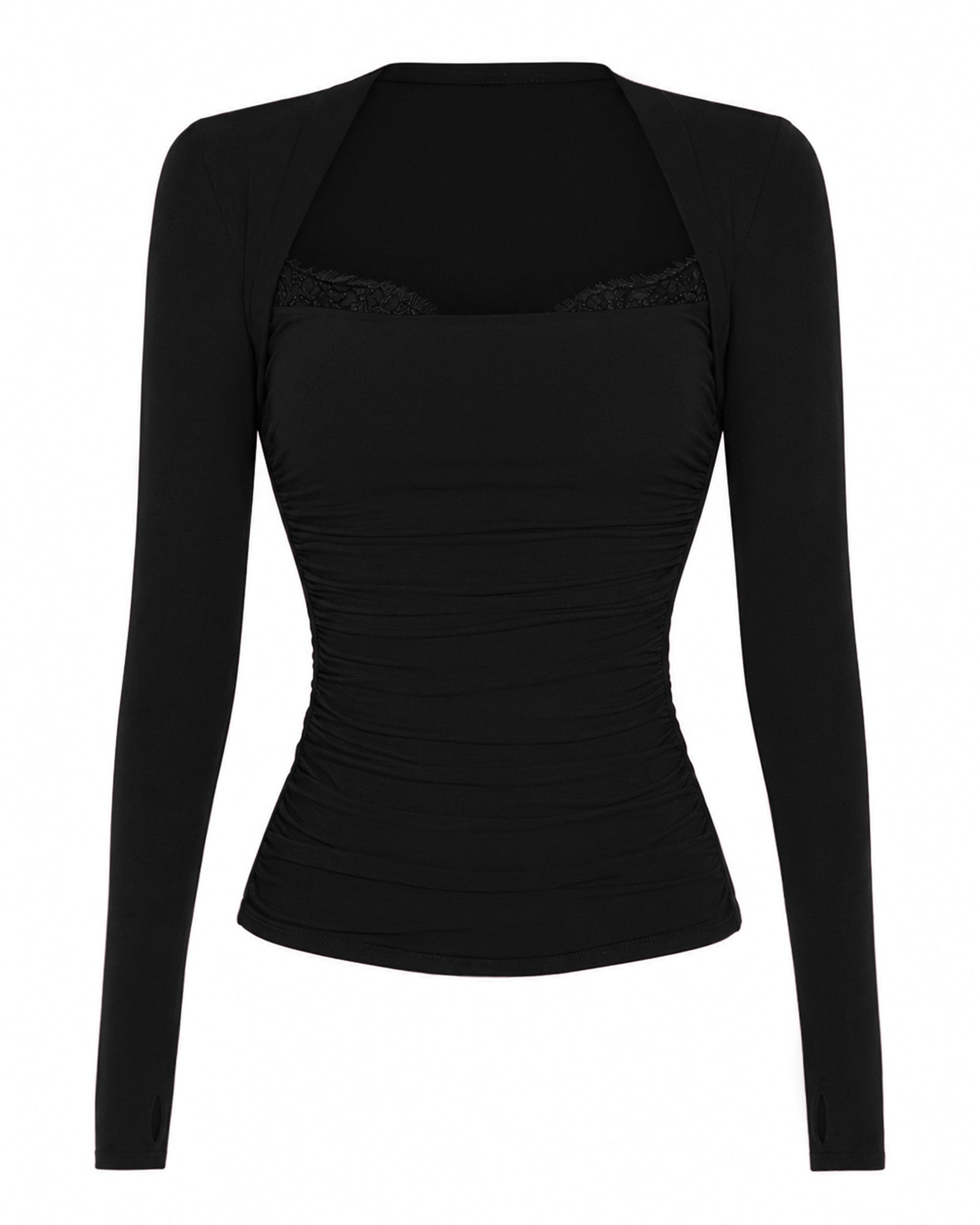 Shapey Ruched Long Sleeve Shapewear Top - Garnet/Lace | TA3