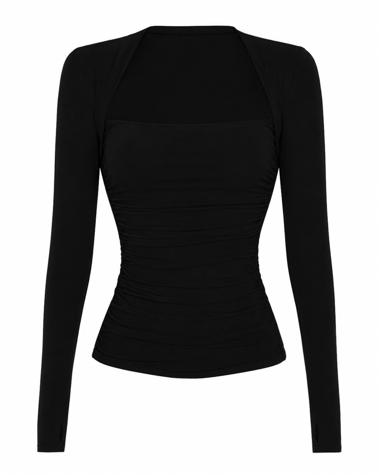 Shapey Ruched Long Sleeve Shapewear Top - Black | TA3