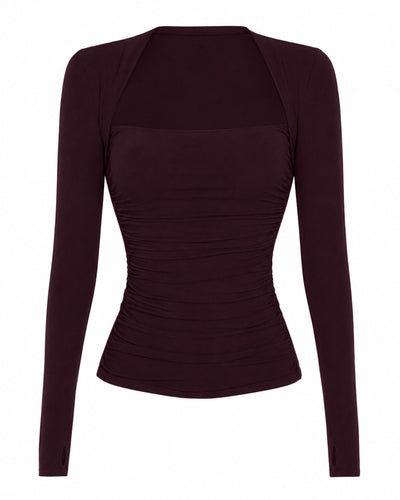 Outline image of Shapey Ruched Long Sleeve Top - Garnet