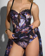 Close up of model in Bombshell Maxi Dress - Iris Marble showing the bodysuit