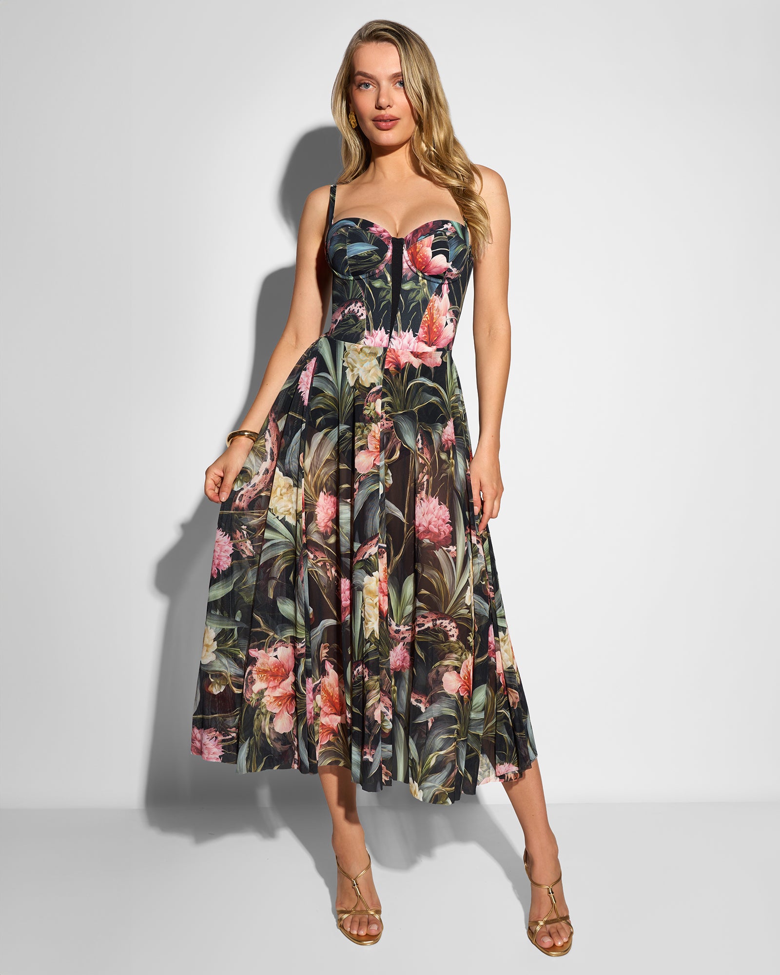 Bombshell Midi Dress - Midnight Peony