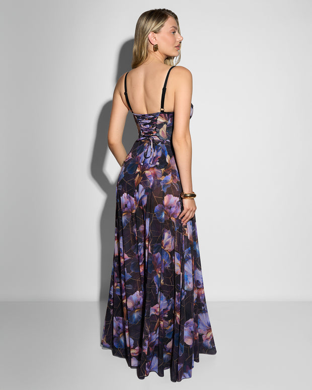 Model wearing Bombshell Maxi Dress - Iris Marble full body back