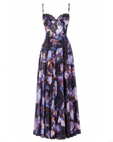 Full body back view of model posing in Bombshell Maxi Dress - Iris Marble