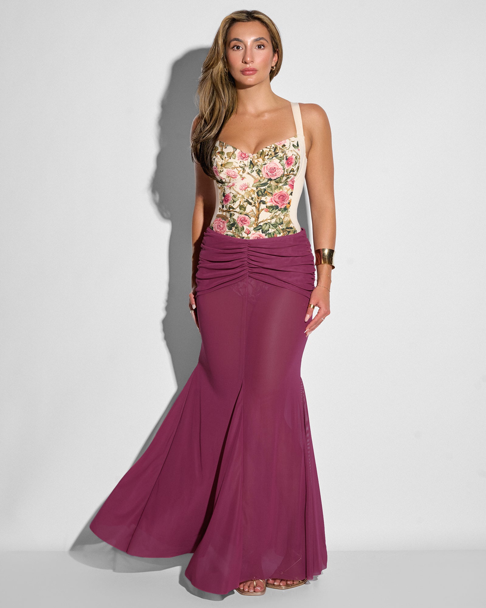 Mermaid Sheer Maxi Skirty - Mesh Dark Rose | Premium Swimwear