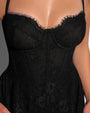 Close up image of Bombshell Midi Dress - Lace Black on model