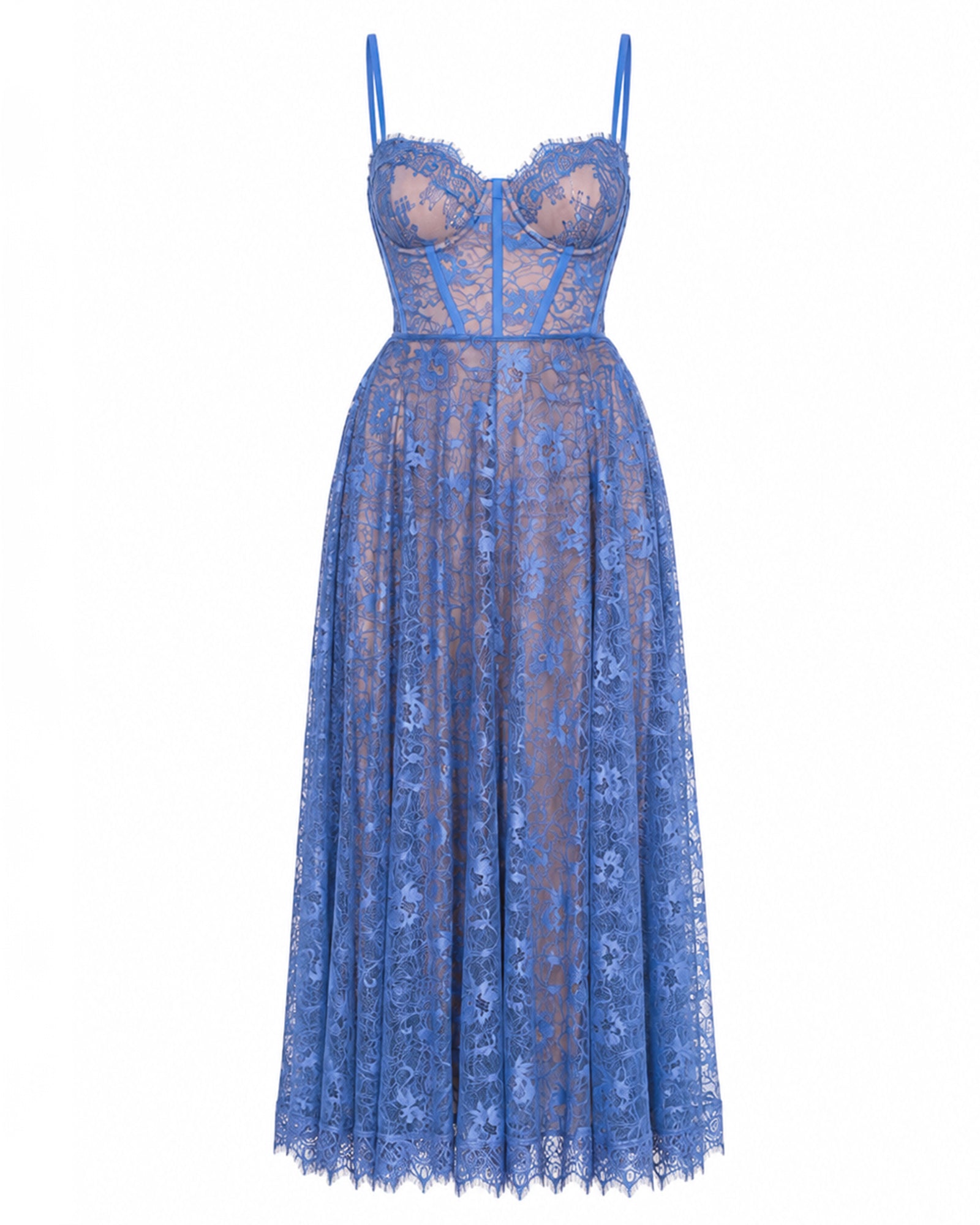 Bombshell Shapewear Midi Dress - Lace Steel Blue/Tawny | TA3