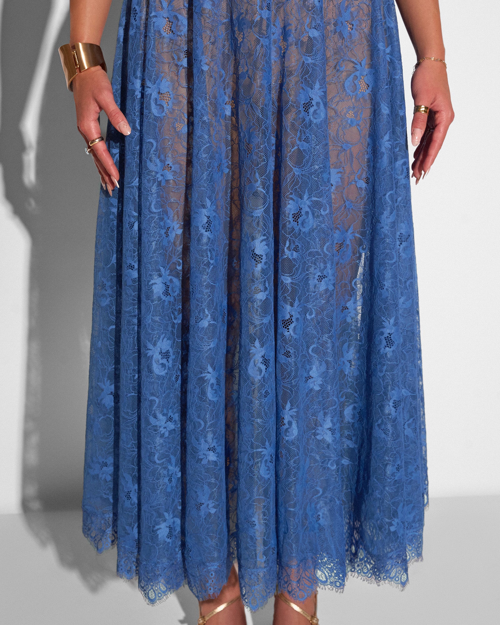 Bombshell Shapewear Midi Dress - Lace Steel Blue/Tawny | TA3