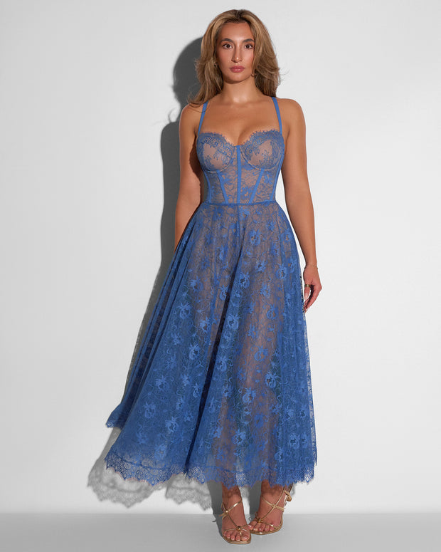 TA3 Bombshell Midi Dress - Lace Steel Blue/Tawny - S - Shapewear Dress TA3 Bombshell Midi Dress - Lace Steel Blue/Tawny - S - Shapewear Dress