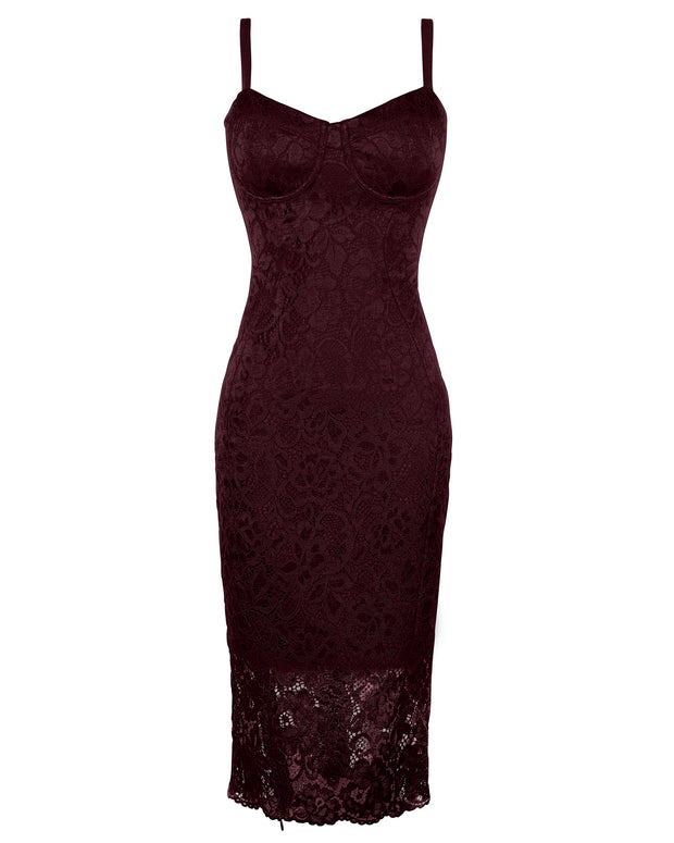 Outline image of Seamed Lushy Midi Dress - Lace Garnet