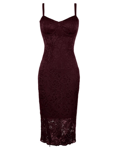 Outline image of Seamed Lushy Midi Dress - Lace Garnet