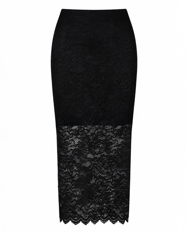 Outline image of Seamed Midi Skirt - Lace Black