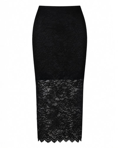 Outline image of Seamed Midi Skirt - Lace Black