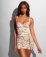 Front view image of model wearing Mini Wrap Skirty - Thorny Rose