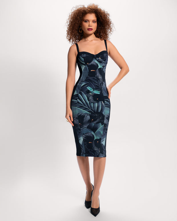 Seamed Lushy Midi Dress - Frame Black Lily