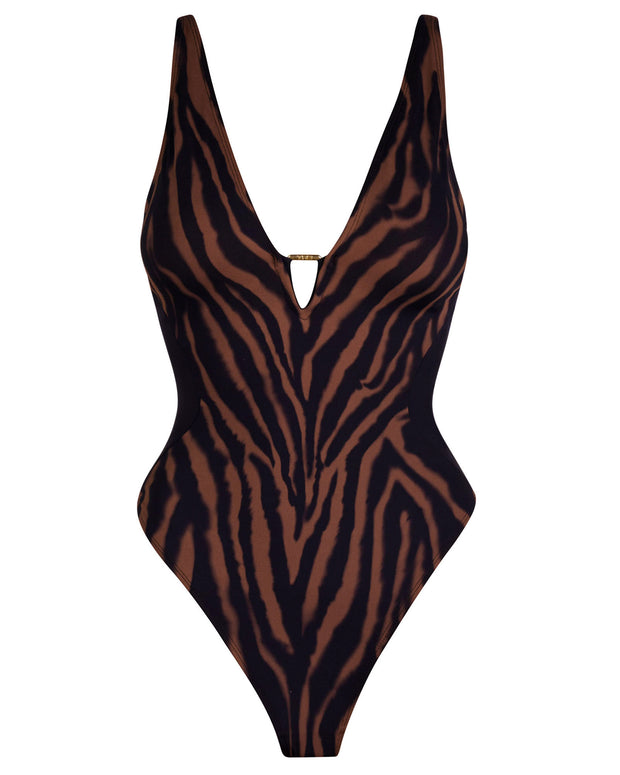 Outline image of Hi Cut Plungey Triangle - Contour Mocha Zebra/Black