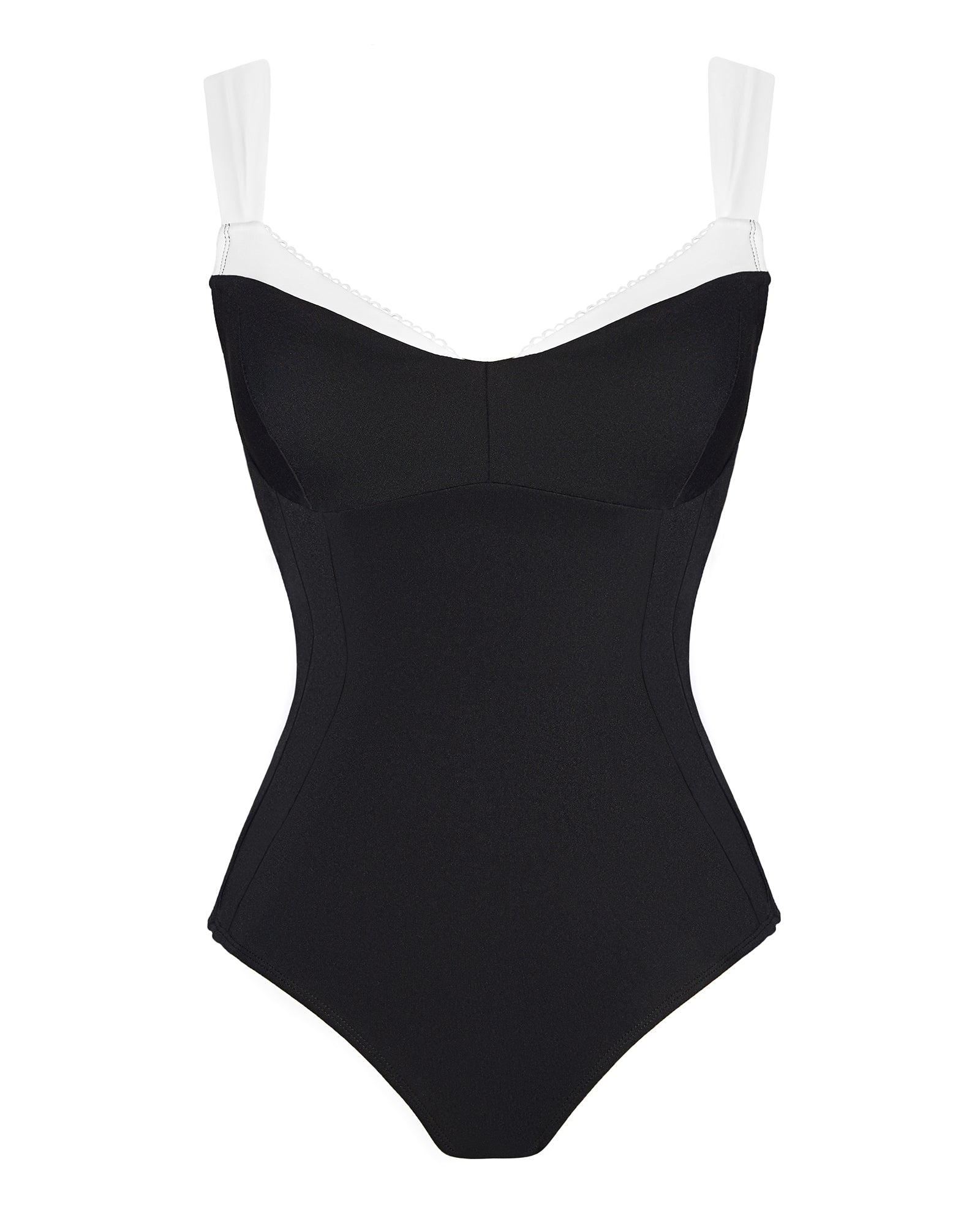 Mega Sculpting Picot Trim Swimsuit - Peaky Black/White | TA3