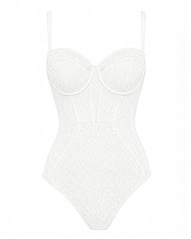 Back view of Bombshell - Lace White on model