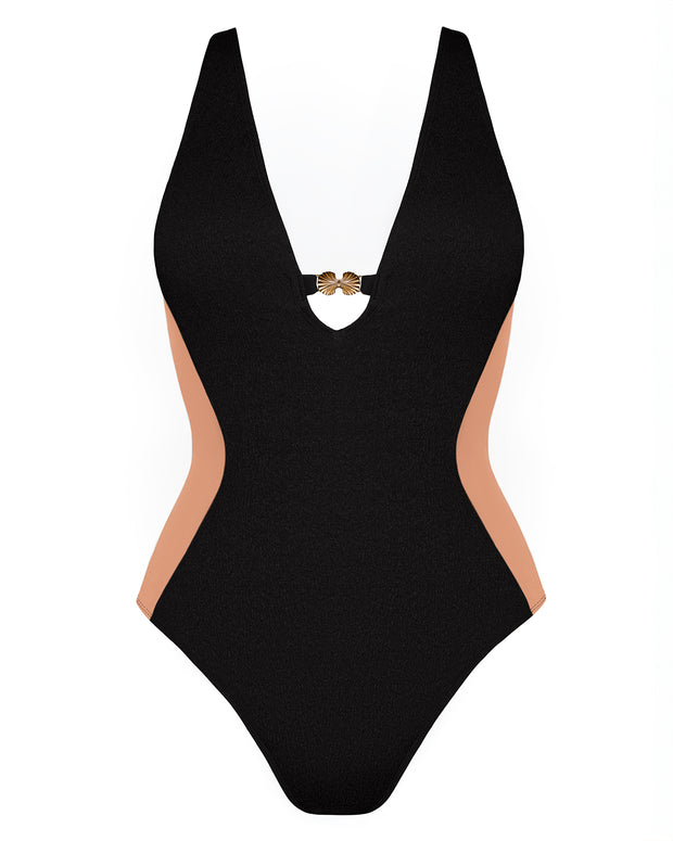 Outline image of Brazilian Plungey Keyhole - Crinkle Contour Black/Tawny